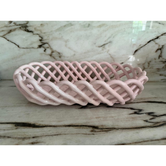 Italian Weaved Italian Ceramic Basket For Sale - Image 3 of 4