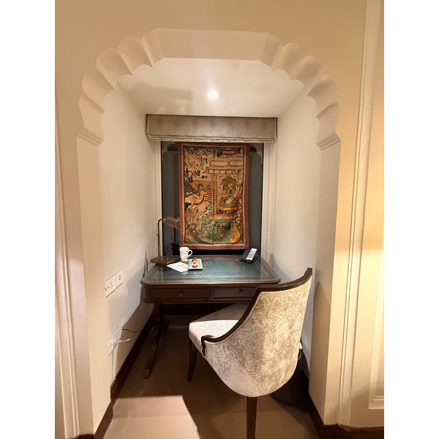 A rare and striking Mughal-inspired wall textile, entirely handcrafted and rich in narrative detail. An old piece,...