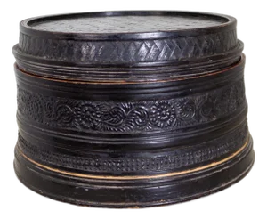 Large Round Black and Red Lacquer Asian Betel Box