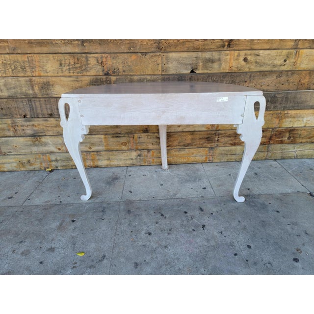 Wood 1980s Modern Carved Wood Demi Lune Console Table With Round Wall Mirror For Sale - Image 7 of 18