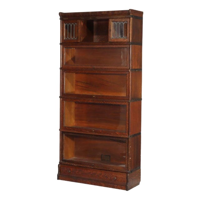 Antique Globe Wernicke Arts & Crafts Oak Five Stack Barrister Bookcase C1920 For Sale