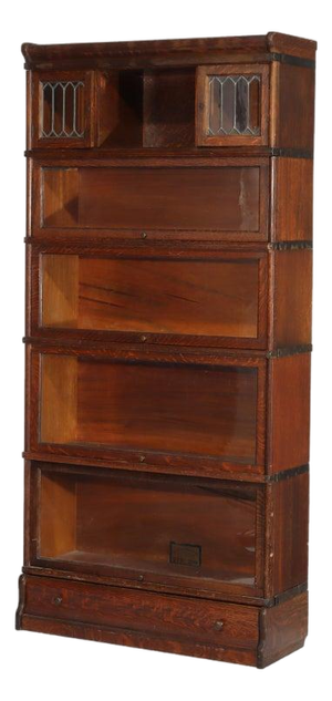 Antique Globe Wernicke Arts & Crafts Oak Five Stack Barrister Bookcase C1920