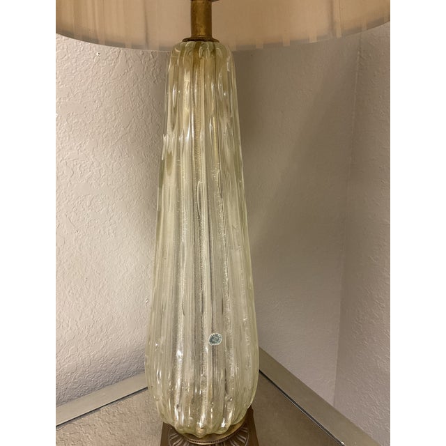 Gold Mid 20th Century Stunning Pair of Murano Glass Lamps W/ Venetian Shades - a Pair For Sale - Image 8 of 15