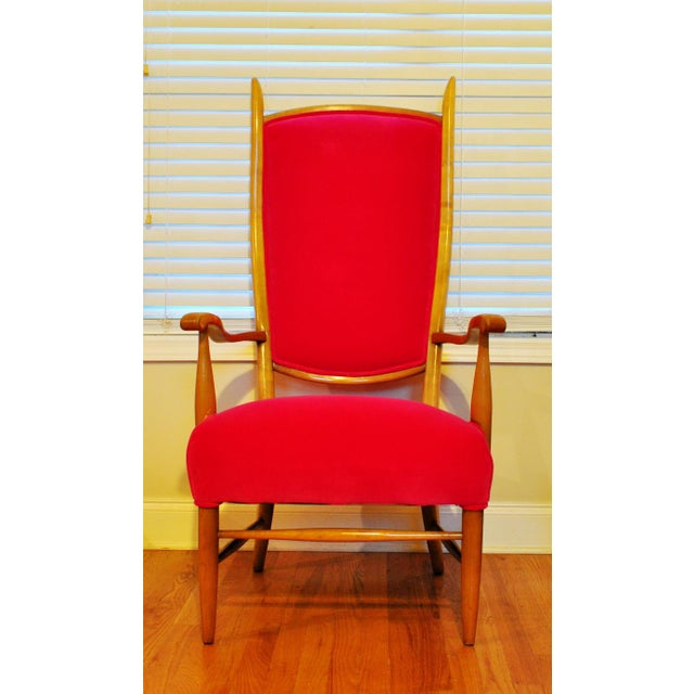 1950s Edward Wormley for Dunbar High Back Upholstered Arm Chair in Fuchsia Pink Velvet Chairish