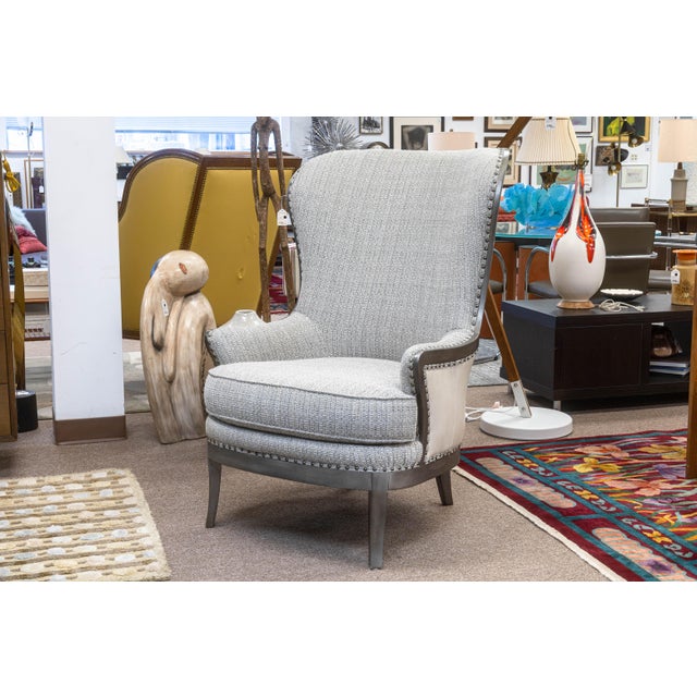 Contemporary Pair of Arhaus Portsmouth Collection Gray Fabric & Leather Contemporary Chairs For Sale - Image 3 of 13