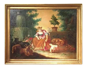 After Boucher Large Rococo Styled Pastoral Scene Possibly of a Series