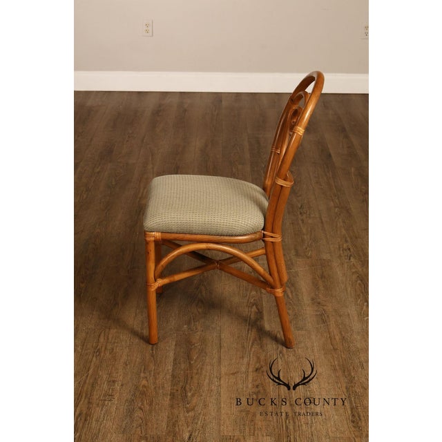 Brown Coastal Style Pair Of Rattan Dining Chairs With Upholstered Seats For Sale - Image 8 of 18