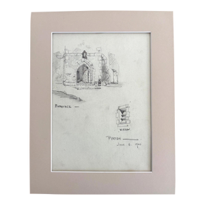 Antique Matted 1920s Walter Church Drawing - Entrance, Pirton, Hertforshire