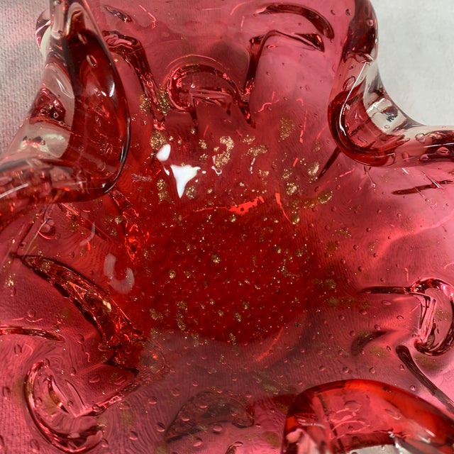 Italian Vintage Mid-Century Italian Hand-Blown Murano Cranberry Red Art Glass Bowl For Sale - Image 3 of 4