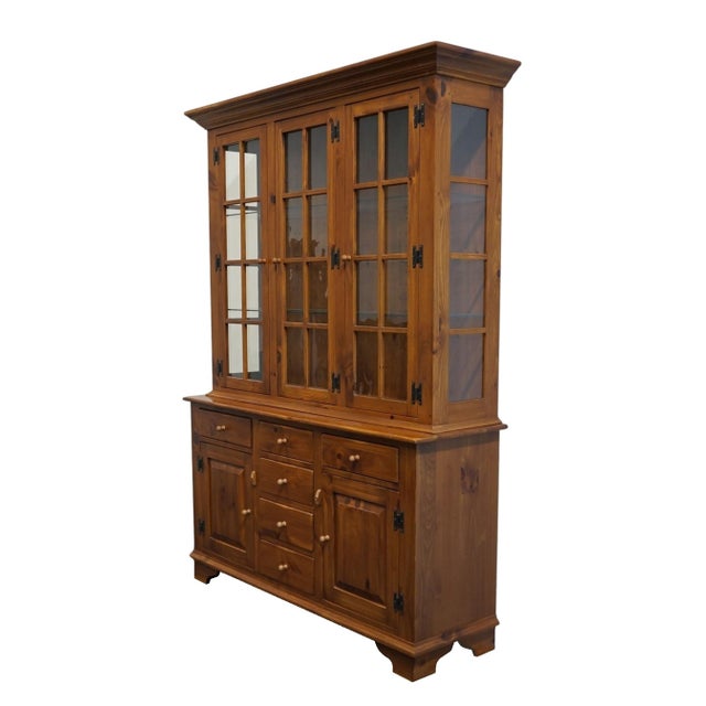 ETHAN ALLEN Country Craftsman Solid Knotty Pine Early American Country French 62" Buffet w. Lighted Display China Cabinet...