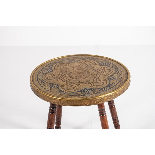 Antique Brass Tray Table with Turned Wood Legs, 1890s For Sale - Image 12 of 15