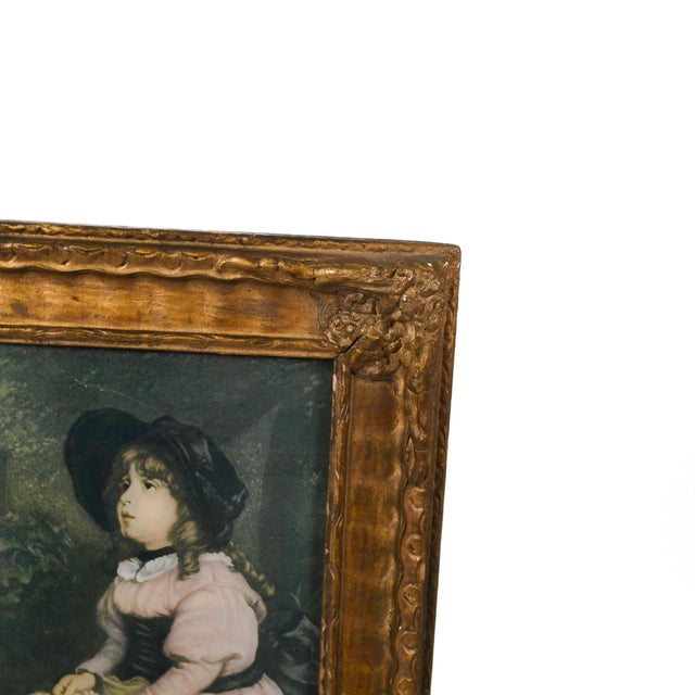 Victorian Early 20th Century Print of a Girl Sitting Outside in Curved Glass Frame For Sale - Image 3 of 6