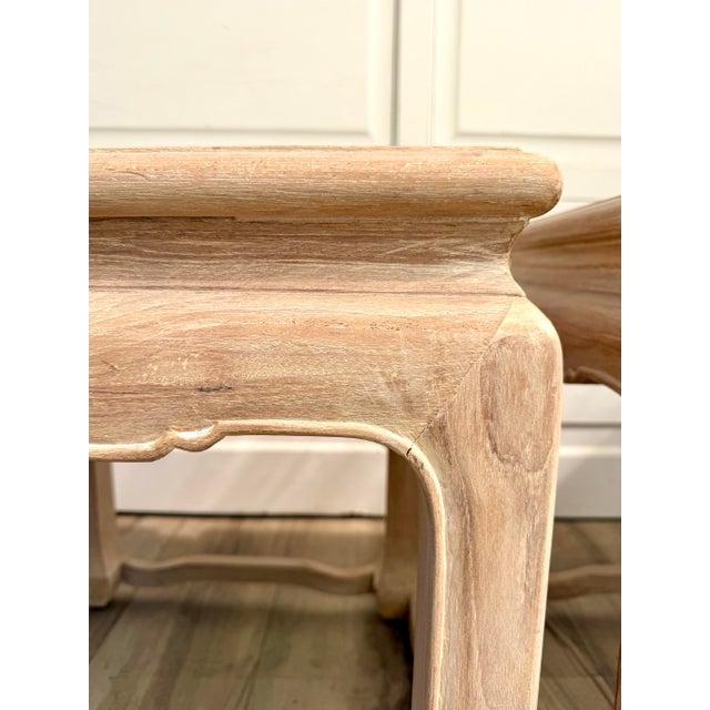 Late 20th Century Pair of Vintage Ming-Style Solid Wood Side Tables in Bleached Whitewash Finish For Sale - Image 5 of 12