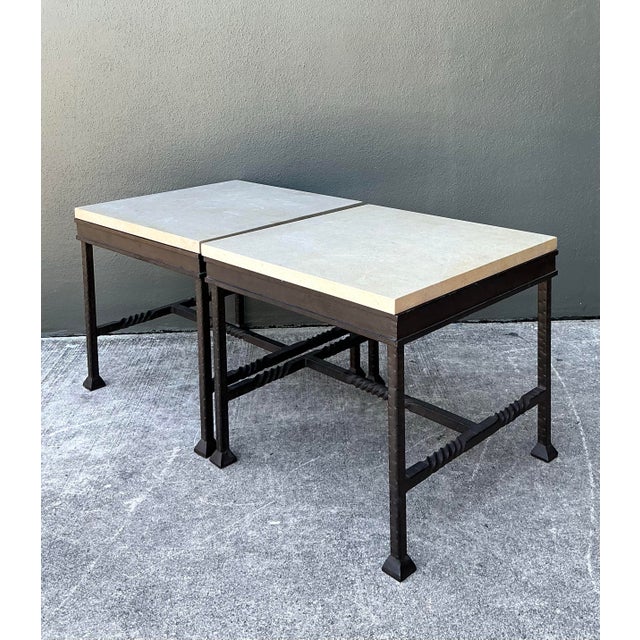 Vintage Stone Top Twisted Iron Side Tables - A Pair For Sale - Image 11 of 12