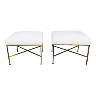 Vintage 1950s Paul McCobb X Base Calvin Brass Metal Stools Ottomans, a Pair For Sale