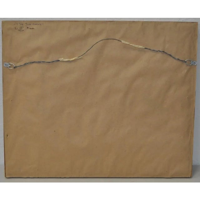 Blue "At The Flea Market" Watercolor Painting c.1997 For Sale - Image 8 of 8