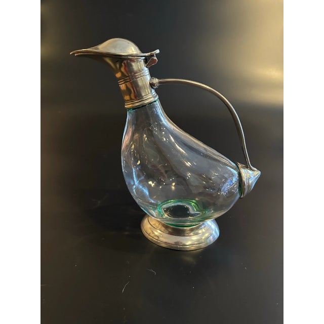 1940s 1940s Italian Art Deco Duck Decanter Pitcher in Crystal and Pewter For Sale - Image 5 of 12