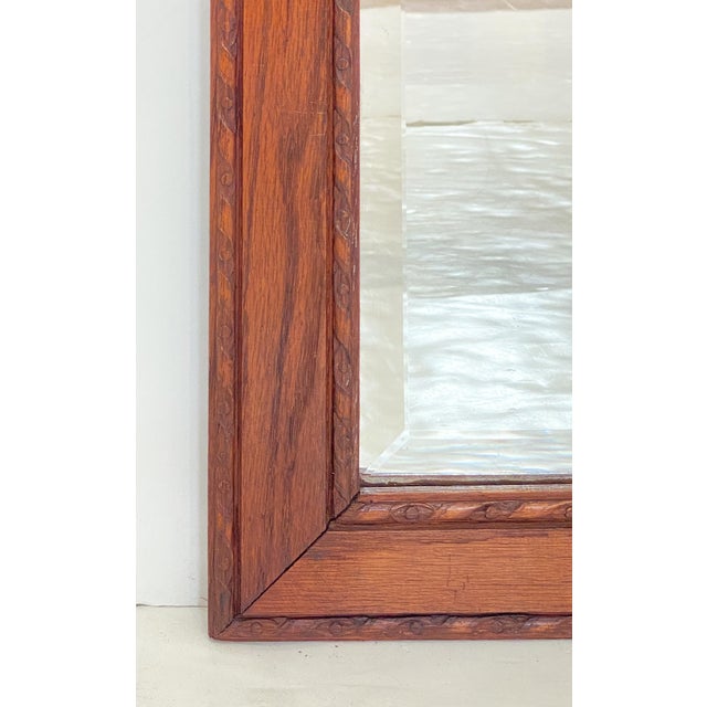 English Rectangular Beveled Wall Mirror With Oak Frame (H 34 1/4 X W 13 1/2) For Sale In Austin - Image 6 of 8