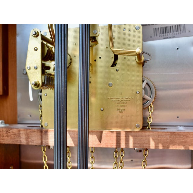 Howard Miller Cherry Grandfather Clock Mechanical Triple Weight Pendulum For Sale - Image 16 of 18