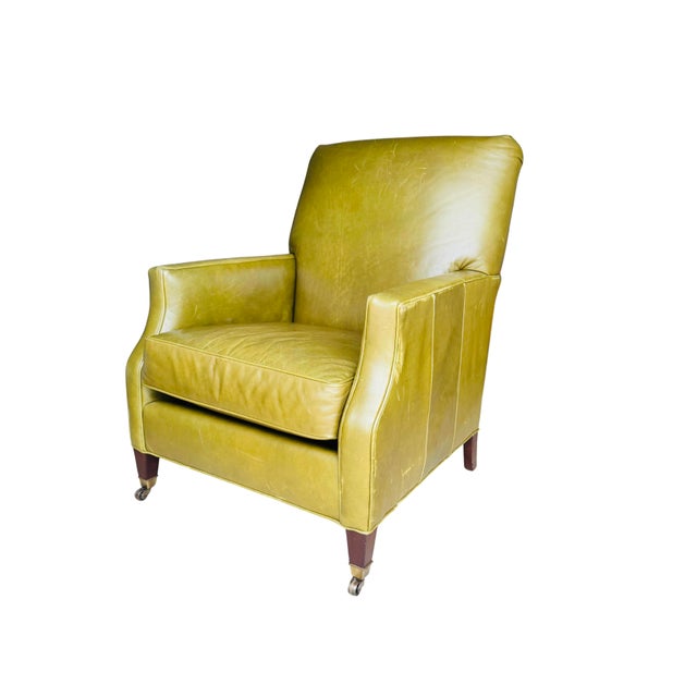 Vintage Cr Laine Olive Green Leather Lounge Chair & Ottoman | George Smith Style For Sale - Image 11 of 18