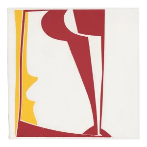 Contemporary Abstract Gouache on Handmade Indian Khadi Paper Painting "Covers 13 - Red Yellow A" by Joanne Freeman
