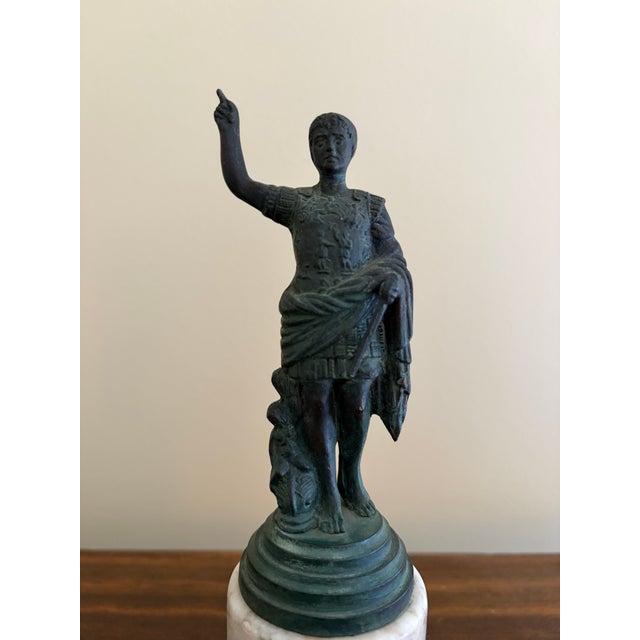 Neoclassical Brass Figure on Marble Base, Grand Tour Style Roman Sculpture For Sale - Image 4 of 10
