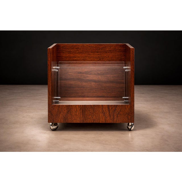 Brown Magazine Rack With Wheels, Unknown, 1970s For Sale - Image 8 of 12