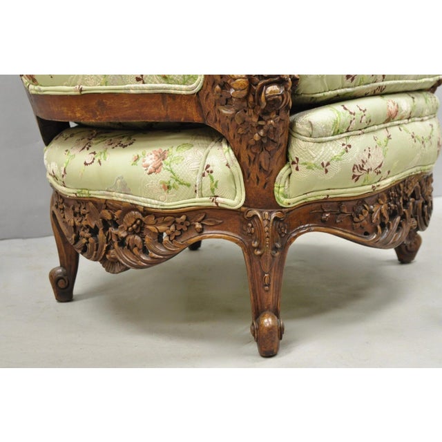 Antique Italian Regency Swan Carved Walnut French Victorian Club Lounge Chair For Sale - Image 12 of 18