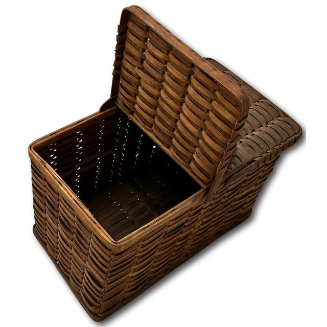 Outstanding Antique American Pennsylvania Amish Hand Woven Alder & Ash Wood Splint Picnic Basket Circa Late 1800s For Sale - Image 14 of 18