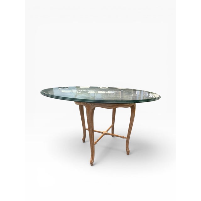 French Provincial Vintage French Provincial Style 48” Glass-Top Dinette Set With Caned Table Base – Set of 5 For Sale - Image 3 of 10