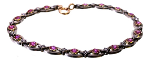 Gold and Silver Bracelet with Calibrated Synthetic Rubies