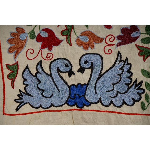 Suzani Embroidered Wall Hanging With Bird & Duck For Sale In New York - Image 6 of 8