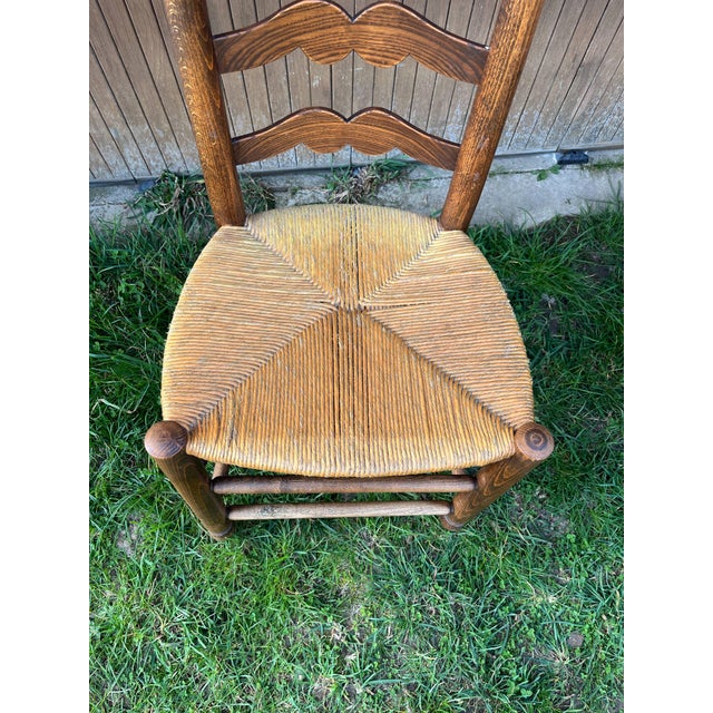 Brown Vintage French Country Ladderback Chairs in Oak and Rush, 1960s, Set of 6 For Sale - Image 8 of 14