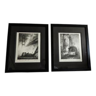 John Kelly Pair of Framed Lithographs San Francisco Signed, Titled, Numbered, Blindstamped For Sale