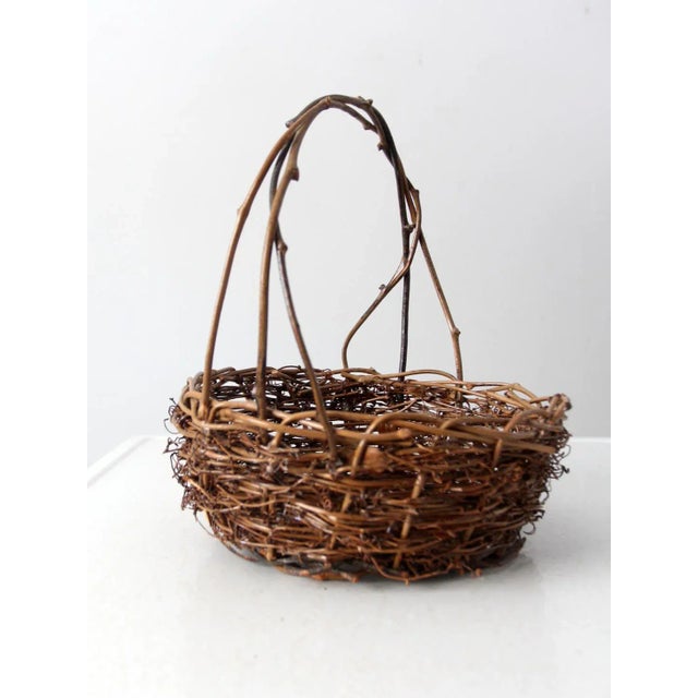 Brown Vintage Rustic Twig Basket For Sale - Image 8 of 12