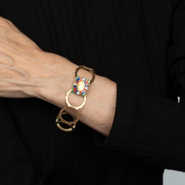 Antique Convertible Ring to Bracelet Folding Book 14k Gold Enamel Diamond 6.75" For Sale - Image 9 of 9