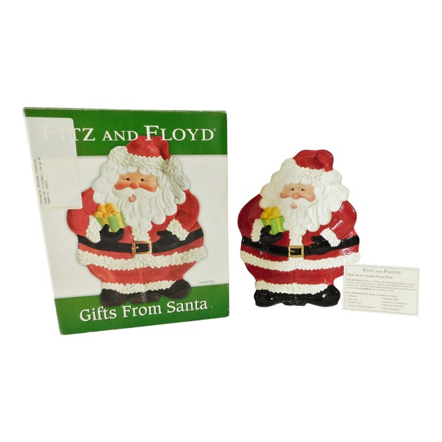 Wonderful vintage Fitz and Floyd Gifts From Santa hand painted figural Santa Claus canape plate. He is just adorable!...