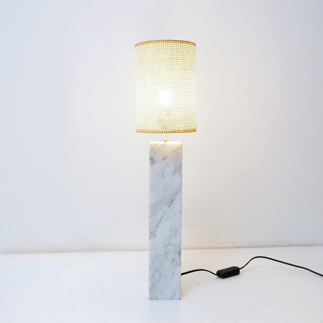 Vintage Marble Table Lamp with Raffia Shade For Sale - Image 6 of 13