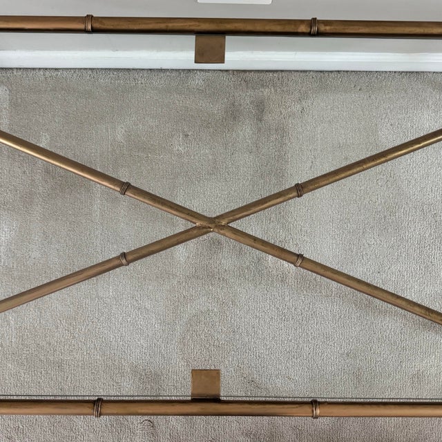 Mid 20th Century Vintage Hollywood Regency Style Gilt Faux Bamboo and Glass Coffee Table For Sale - Image 5 of 7