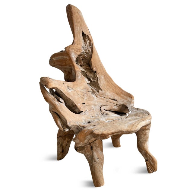 Sanded smooth natural freeform teak root chair. Artistic functional one of a kind art. Great indoors or out. When left...