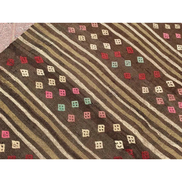 Vintage Brown Kilim Rug - 55.5" X 69" For Sale - Image 9 of 11