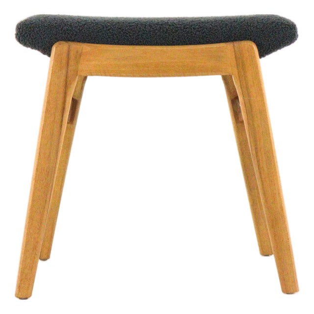 Vintage Ottoman in Solid Wood and Fabric For Sale