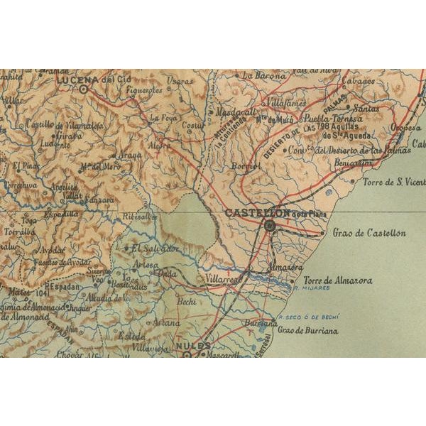 The authentic map depicts the province of Castellón de la Plana, often referred to simply as Castellón, situated in the...