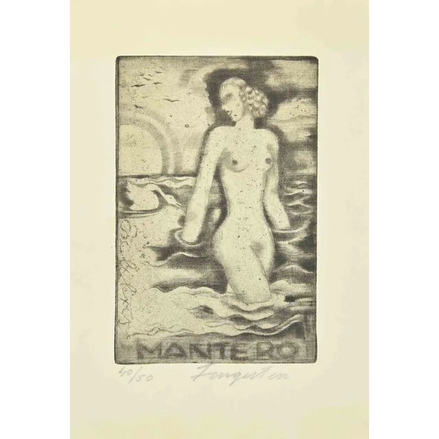 Ex Libris - Mantero is an Etching print created by Michel Fingesten. Hand Signed on the right margin. Numbered on the left...