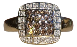 The Svalinn: Ladies 14K Yellow Gold Cocktail Ring set with Brown and White Diamonds