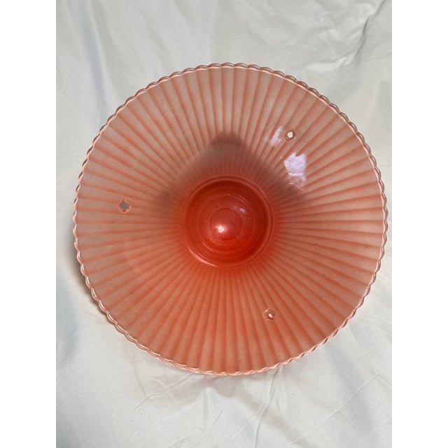 Vintage Art Deco Salmon Ribbed Pink Glass, Shade Lamp Fixture For Sale - Image 4 of 10