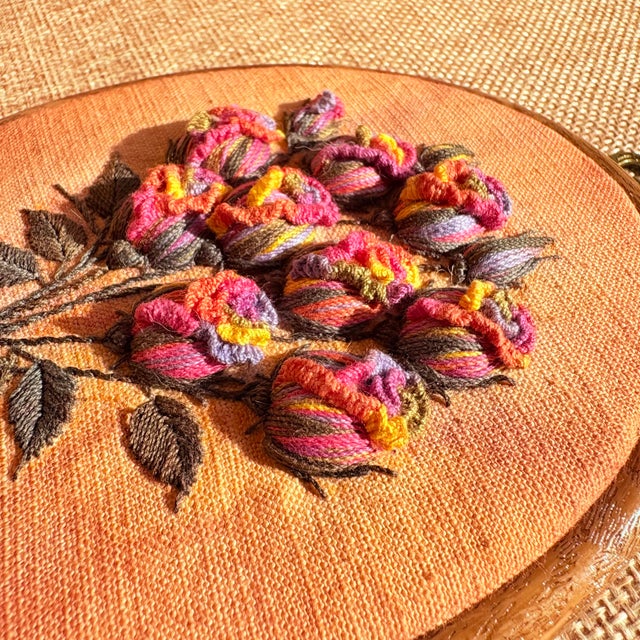 3d Rose Stumpwork Embroidery Art, Framed Botanical Sculpture, Handmade Floral Wall Decor For Sale - Image 13 of 14