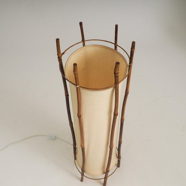 Large Bamboo and Linen Floor Lamp by Louis Sognot, 1960s For Sale - Image 14 of 18
