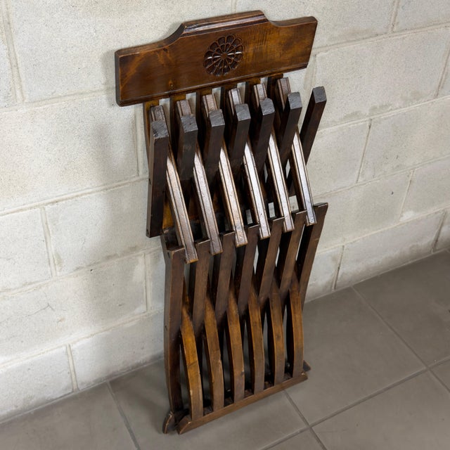 Antique Italian Folding Chairs in Carved Wood, 20th Century, Set of 2 For Sale - Image 3 of 11