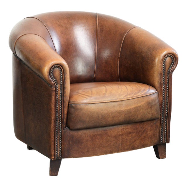 English-Style Club Chair in Sheepskin Leather For Sale